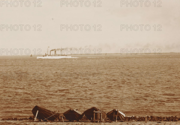 Navy ship Hr. Ms. Zeeland off the coast of Den Helder, 'Zeeland', cabinet photograph, collector's