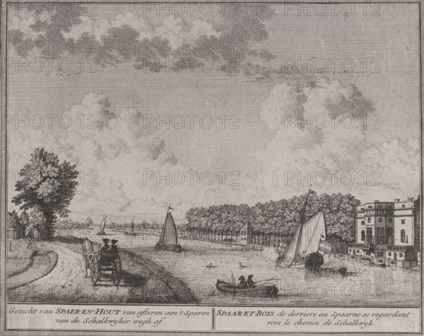 Photo reproduction of a print of a view of Heemstede by Hendrik de Leth, photograph, reproduction,