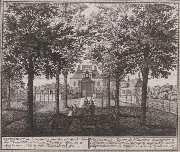 Photo reproduction of a print of a view of the country estate Westerhout in Beverwijk by Hendrik de