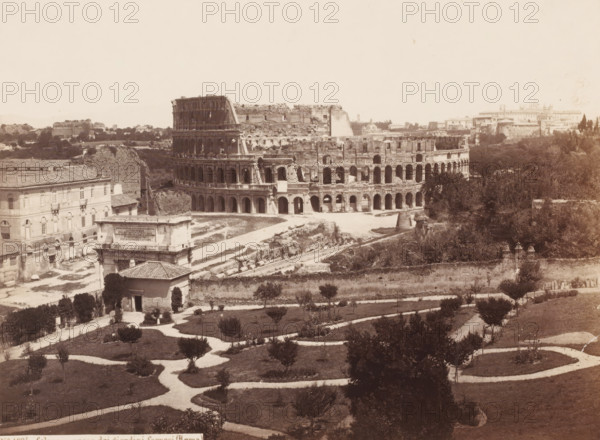 Colosseo preso dai giardini farnesi (Roma), View of the Colosseum in Rome, Italy, photograph,