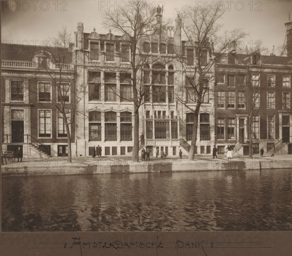 Facade of Herengracht 597 - 601 in Amsterdam, former Amsterdamsche Bank, photograph, annotation:
