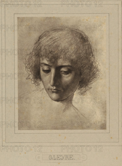 Photo reproduction of a drawing by Charles Gleyre (head of a young man), photograph, publisher: