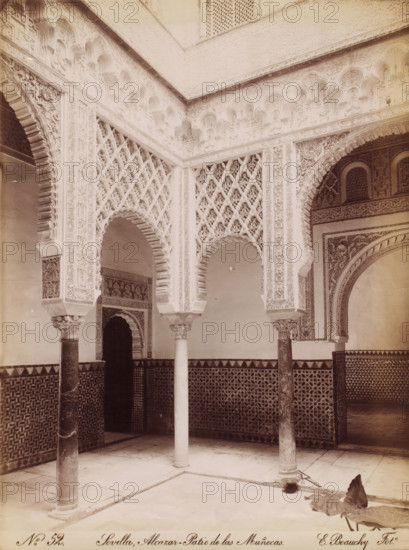 Courtyard of the Alcazar in Seville, No. 52, photograph, Seville, Alcazar - Patio de las Muñecas.,