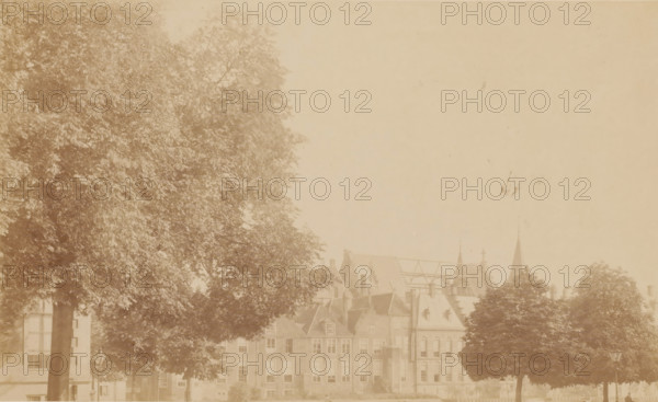 View of the Binnenhof with the Ridderzaal during restoration, photograph, annotation: 'The Hague,