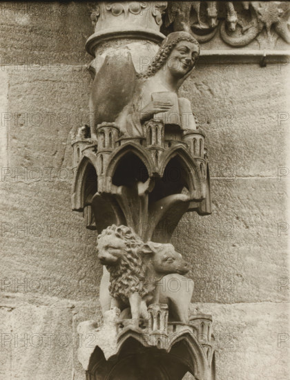 Adamspforte, Engel, Löwe, Ochse vN, Detail of the Fürstenportal in Bamberg Cathedral, album page,