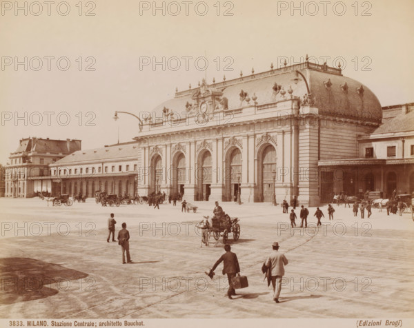 View of Milan station, Italy, Stazione Centrale, architetto Bouchot, Milano, photograph,