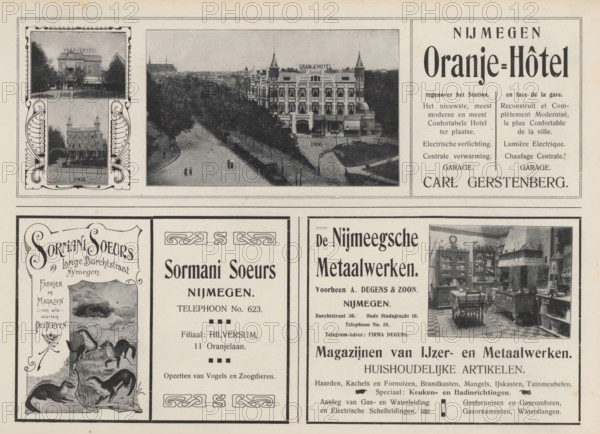 Advertisements, album page, reproduction, photomechanical print, Advertisements for, among others,