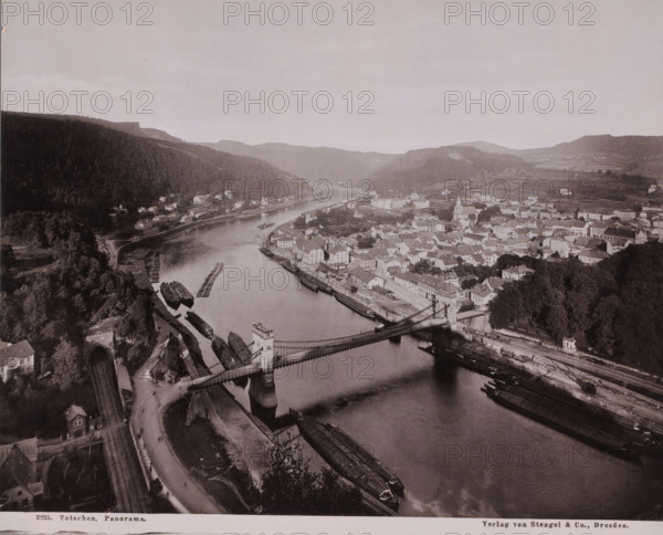 Panorama of the city of Decín (German: Tetschen-Bodenbach) on the Elbe, Czech Republic, photograph,