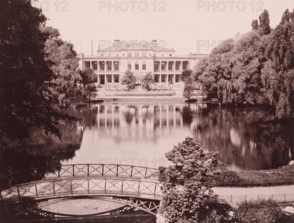 House in a park by a large pond, Frankfurt am Main ?, Germany, photograph, Germany., c. 1885 - c.