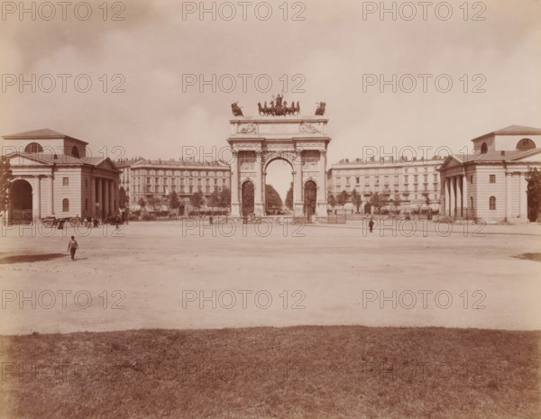 Veduta d'assieme con Arco della Pace, Milan, Italy, photograph, Italy., caption: '12291. MILANO -