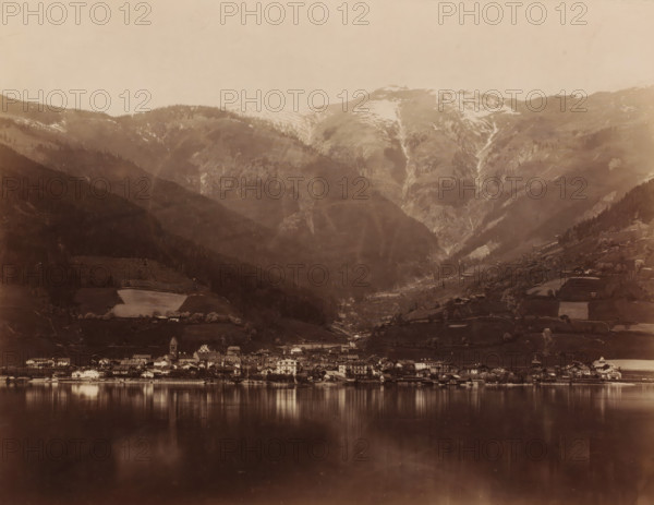 Landscape with a lake and mountains and a place on the shore of the lake, photograph, c. 1880 - c.