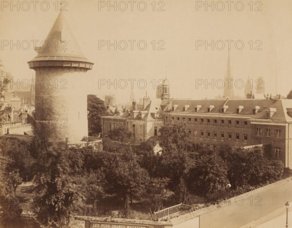 Cityscape with (water) tower and cathedral, France ?, photograph, France ?., c. 1880 - c. 1900,