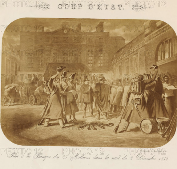 Photo reproduction of the painting Coup d'etat by E. Lacoste, Coup d'etat. Prize à la banque des 25