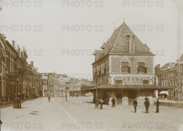 Street view with the Waag in Leeuwarden, photograph, photographer: anonymous, Leeuwarden, 1890 -