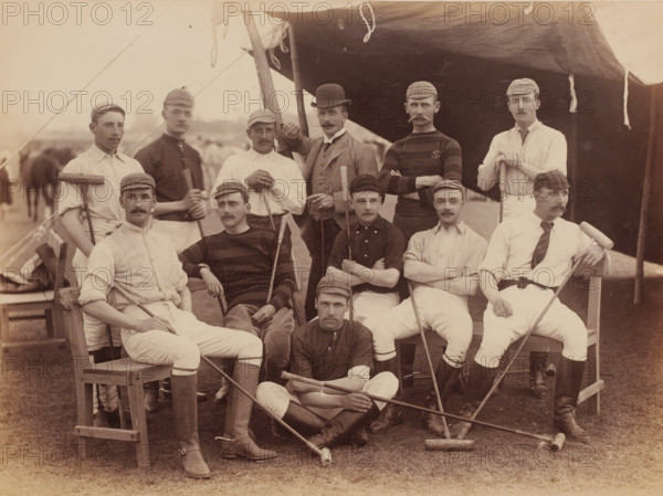 Polo players, Abbottabad, Khyber Pakhtunkhwa, Pakistan, album page, photograph, Group portrait of