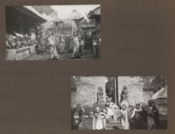 Two shots of a traditional dance, performed by children, album page, photograph, c. 1950 - c. 1960,