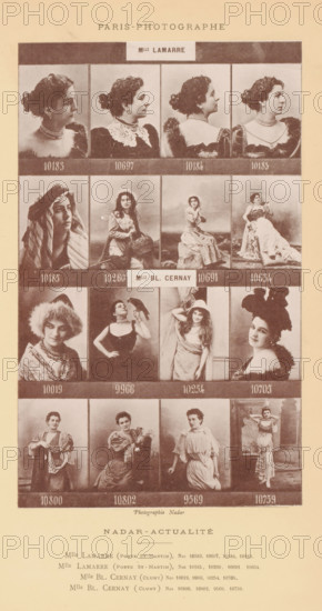 Sixteen portraits of actresses, page, photomechanical print, From left to right and from top to