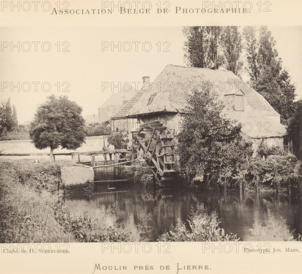 Moulin près de Lierre, View of a watermill, page, photomechanical print, inscription: 'Bulletin de