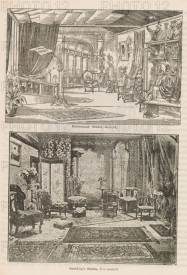 Interior of Fred Spalding's studio, Spalding's Studio, Chelmsford, page, photomechanical print,