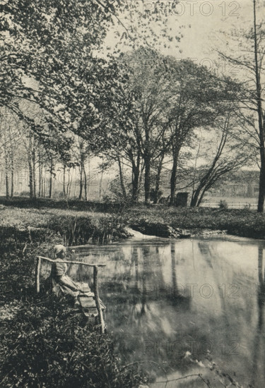 L'Étang de Bel-Air, Près Tours, Woman on the bank of a water feature, page, photomechanical print,