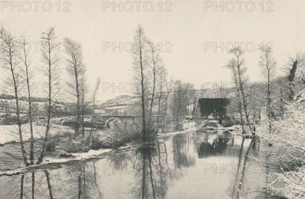 Winter landscape with water feature at Lannion, France, Vieux Moulin sur le Guer, près de Lannion,