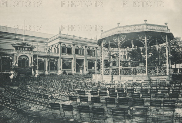 Pailas des fêtes, View of a kiosk in front of Palais des fêtes during the 1894 World Exhibition in