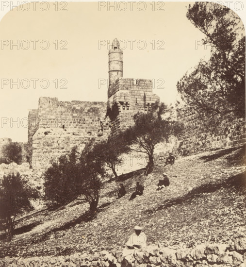 View of the Tower of David in Jerusalem, From the SW outside the Wall of the City, Citadel,