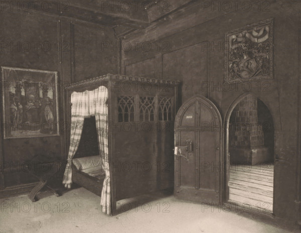 View of a bedroom in the Princely Castle in Merano, Italy, photomechanical print, This print is