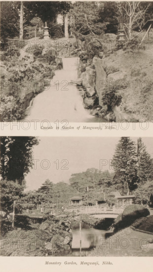 Cascade in Garden of Mangwanji, Nikko, Monastery Garden, Mangwanji, Two views of the Mangwanji