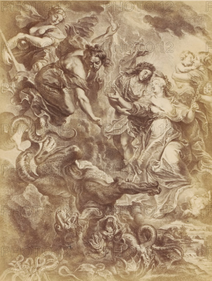 Photo reproduction of an engraving of Reconciliation of Mary de' Medici and Louis 1859 - in or