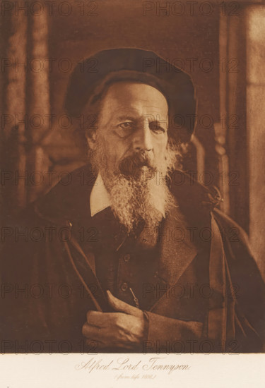 Portrait of Alfred Tennyson, Alfred Lord Tennyson, page, photomechanical print, inscription: