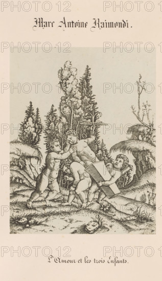 L'Amour et les trois Enfants, Photo reproduction of an engraving of Love and three putti by