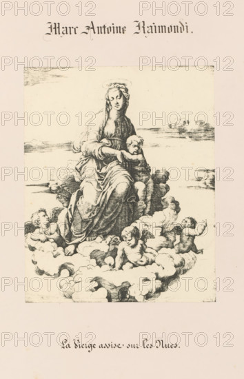 La Vierge assise sur les Nues, Photo reproduction of an engraving of Mary with angels by