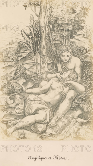 Angélique et Médor, Photo reproduction of an engraving of Angelica and Medoro by Marcantonio