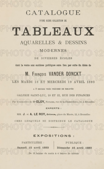 Catalogue d'une riche collection de tableaux aquarelles & dessins modernes de diverses écoles,