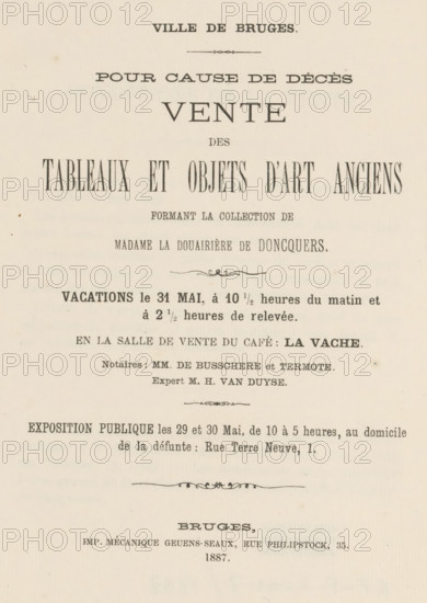 Vente des tableaux et objets d'art anciens formant la collection de madame la douairière de
