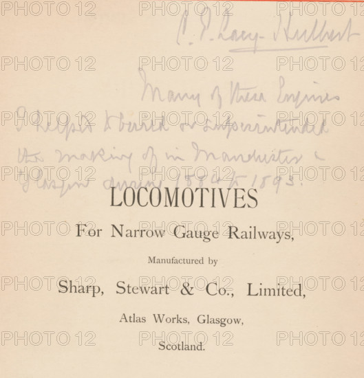 Locomotives for narrow gauge railways manufactures by Sharp, Stewart and Co., Limited, Atlas Works,