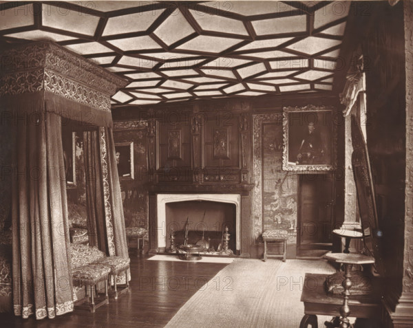Interior of a bedroom at Knole House, The spangled bed-room, Knole, page, photomechanical print,