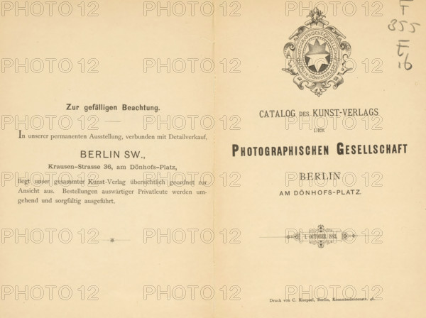 Catalog des Kunstverlags der Photographischen Gesellschaft Berlin 1. October 1883, book, name: