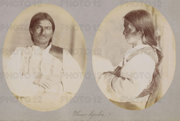 Two portraits of an unknown man of the Lepcha, Uomo lepcha, photograph, page, photographer: Paolo