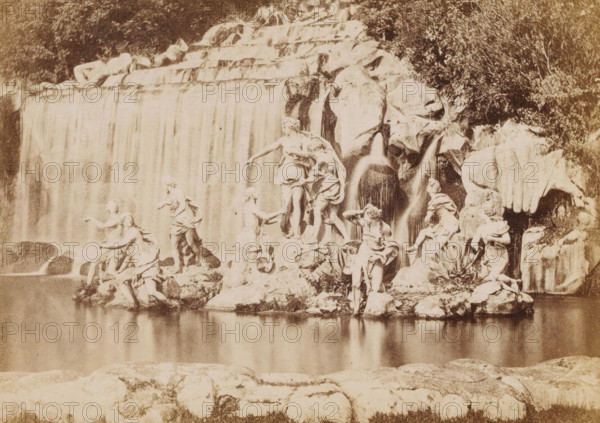 View of a fountain with women fleeing, photograph, page, c. 1850 - in or before 1860, photographer,
