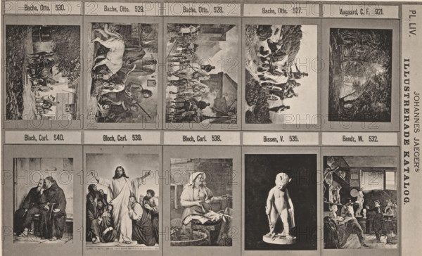 Photo reproduction of nine paintings and a sculpture, Johannes Jaeger's Illustrerade Catalog,