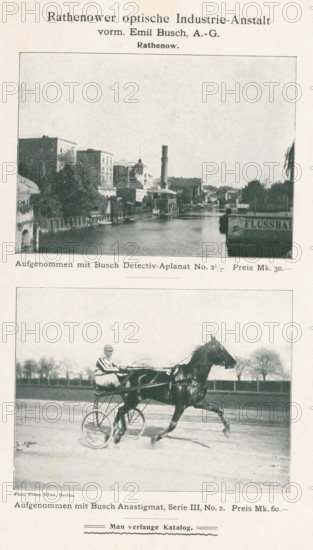 View of a running horse and a jockey, page, photomechanical print, inscription: 'Rathenower