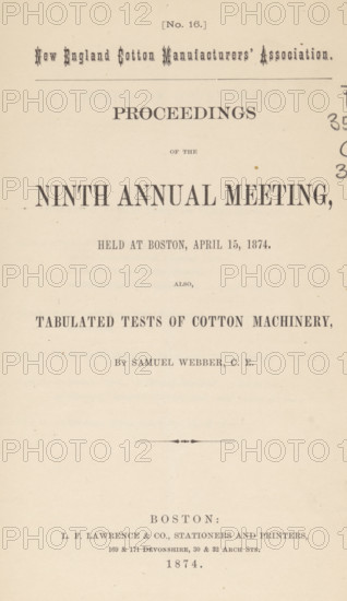 Proceeding of the ninth annual meeting, book, publisher: LF Lawrence & Co., Boston (Massachusetts),
