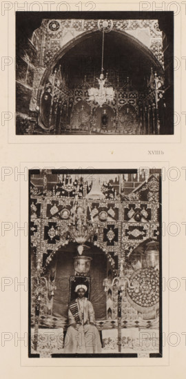 Two views of a rikah in Mecca, one with an unknown groom, Two different Aufnahmen der Rikah, des