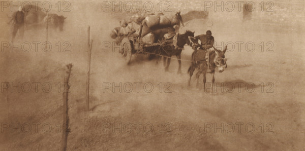 Path with cart drawn by donkeys, page, photomechanical print, photographer: Donald Mennie, Beijing,