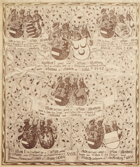 Photo reproduction of a drawing of a family tree, from Jan the Elder, Count of Nassau-Dillenburg,