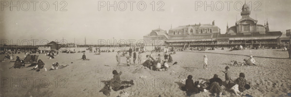 Beach on the North Sea coast, Belgium or France, panoramic photograph, Belgium, France, 1920 -