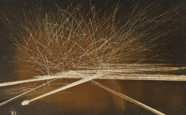Barrage with machine gun(s) at evening or night, photograph, name: 'PHOTO WIDMER, WALLENSTADT',