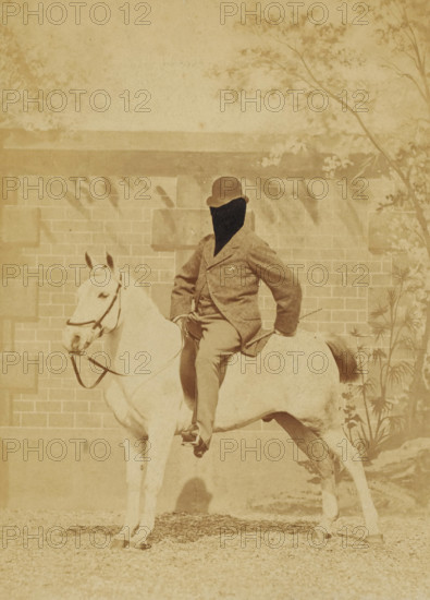Man on horseback with his face retouched, photograph, United States of America, c. 1880 - c. 1910,